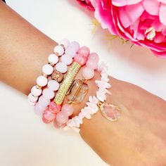 Our Pastel Pink Bead Bracelet Set gives us those Sunday Best Vibes. This set has the perfect shades of pink beads and gold accents to give it that subtle but chic feel.  Looks stunning with your favorite Tee and jeans.  This trendy set comes with five different stretch bracelets. Stack them for added drama or wear them individually. Need this beauty as a gift? We can box it up in one of our handmade boxes that makes it perfect for gift giving!   Features:  >Metals Type: Natural Stone >Bracelets Type: Strand Bracelets >Material: Pave Stones Sign up for the Pretty Fab Things Reward Program or Newsletter and we will send you a coupon code good for 10% off Coupon! Copy and paste the web link below into your browser and once you sign up, we'll email you the coupon code. Want more unique product Pink Stackable Beaded Bracelets For Party, Elegant Pink Bracelets With Gold Beads, Elegant Pink Beaded Bracelets With Gold Beads, Feminine Pink Rose Quartz Bracelets, Pink Faceted Beads Bracelets For Party, Party Pink Beaded Bracelets With Gold Beads, Elegant Pink Stackable Stretch Bracelet, Pink Beaded Bracelets With Gold Beads For Party, Adjustable Pink Gemstone Bead Stretch Bracelet