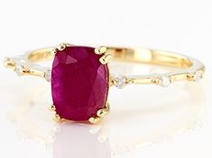 1.65ct Rectangular Cushion Ruby And 0.04ctw Round White Diamond Accent 10K Yellow Gold Ring. Measures Approximately 0.27"L X 0.33"W. Magick Herbs, Ruby Ring Gold, Rectangular Cushion, Ruby Gemstone, Red Ruby, Yellow Gold Ring, Ruby Ring, 1 Carat, Cultured Pearls