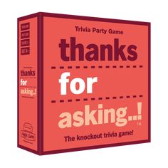 Front of Thanks for Asking Trivia Game Box Funny Party Games Free, Family Game Night Gift Basket Walmart, Game Night Baaket, Family Fued Game Questions Holiday Parties, #nichememesds Games, Party Activities For Teenagers Group Games, Family Game Night Table, Ceram Wrap Game, House Warmjng Games