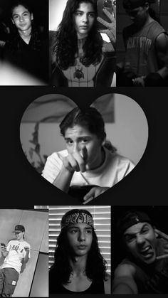 many different pictures of people in black and white, including one with a heart on it