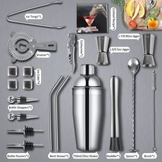 the contents of a cocktail shaker on a metal surface with instructions to make it