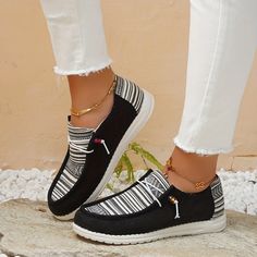 Lightweight Retro Classic Striped Canvas Sneakers for Women - Comforta Casual Striped Sneakers For Spring, Casual Striped Low-top Sneakers, Professional Work Shoes, Work Sneakers, Casual Sneakers Women, Sneakers For Women, Canvas Shoes Women, Leather Slippers, Low Top Sneakers