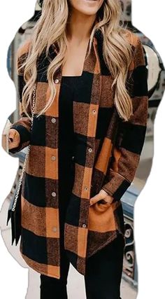 Plaid Print Coat, Plaid Outerwear, Plaid Print Shirt, Plus Size Winter, Winter Shirts, Winter Stil, Print Coat, Long Sleeves Jacket, Plaid Print