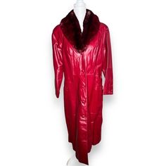 Terry Lewis Classic Luxuries Red Leather Coat Size & Condition Size: Petite Small Condition: New With Tags Noticable Flaws: Small Dark Mark On Back Shoulder Of Coat (In Photos) Features Removable Hood Removable Lining Material 100% Genuine Leather Lining - 100% Polyester Faux Fur Collar - Face - 100% Acrylic, Backing - 100% Polyester Notes Smoke-Free, Dog-Friendly Home Questions? Don’t Hesitate To Ask! Red Fitted Leather Jacket For Winter, Fitted Red Leather Jacket For Winter, Red Leather Jacket For Winter, Red Leather Jacket With Long Sleeves For Winter, Red Long Sleeve Leather Jacket For Winter, Winter Red Leather Jacket For Work, Red Leather Jacket For Winter Workwear, Red Fitted Outerwear With Faux Fur Trim, Fitted Red Outerwear With Faux Fur Trim