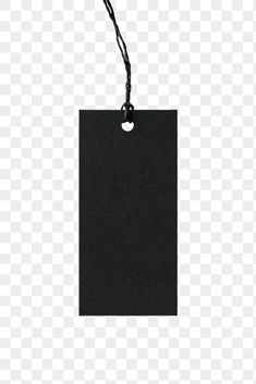 a black tag hanging from a string on a white background png, clipart