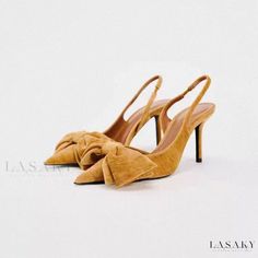 Lasaky - Pointed Toe High Heels with Bow Tie Back Straps - Fashionable Outdoor Sandals Shoe Closets, Velvet High Heels, Bow High Heels, Party High Heels, Ladies Footwear, Pumps Heels Stilettos, Outdoor Sandals, Slingback Shoes, White Pumps