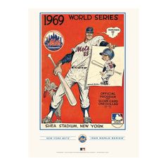 an advertisement for the new york mets baseball team, featuring a man holding a bat