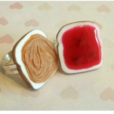 Polymer Rings, Clay Strawberry, Bff Rings, Best Friend Rings, Fimo Polymer Clay, Friend Rings, 00 Fashion, Clever Gift, Peanut Butter And Jelly