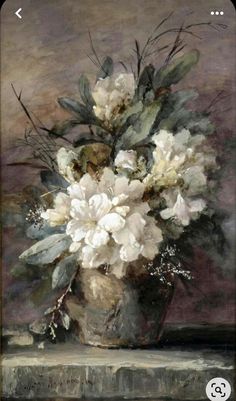 a painting of white flowers in a vase