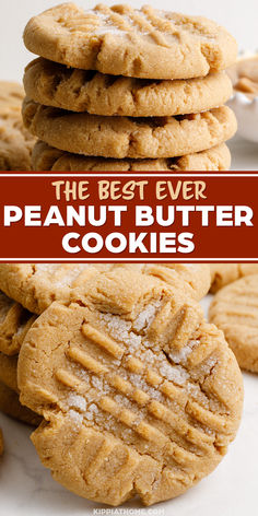 stack of peanut butter cookies and a cookie with sugar on top Best Peanut Butter Cookie Recipe, Butter Cookie Recipe, Best Peanut Butter Cookies, Classic Peanut Butter Cookies, Peanut Cookies, Peanut Butter Cookie, Best Peanut Butter, Cookie Calories, Peanut Butter Cookie Recipe