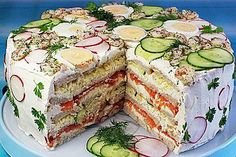 there is a very large cake with many slices cut out