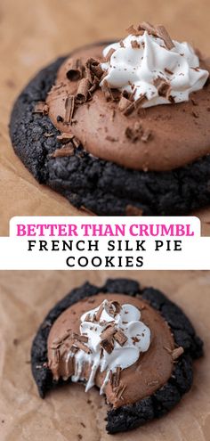 The Best Crumbl French Silk Pie Cookies - Lifestyle of a Foodie French Silk Pie Cupcakes, Copycat Crumbl Cookies French Silk Pie, French Silk Pie Brownies, French Silk Crumble Cookie, Crumbl Cookie Copycat Brookie, Crumble French Toast Cookie, French Silk Cake, Finger Foods From Around The World, French Silk Pie Cookie Crumbl