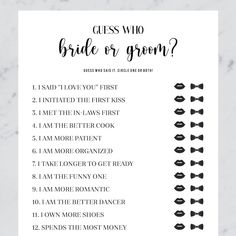 a printable guess game for the bride and groom