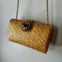 Vintage Yellow Wicker RODO Purse Made In Italy Crossbody/Evening Bag W/ Gold   | eBay Vintage Brown Evening Bag For Party, Brown Formal Shoulder Bag For Summer, Formal Brown Shoulder Bag For Summer, Retro Evening Crossbody Shoulder Bag, Vintage Rectangular Clutch For Everyday Use, Rectangular Retro Shoulder Bag For Vintage Events, Retro Clutch Bag For Vintage Events, Retro Brown Rectangular Clutch, Retro Clutch For Vintage Events