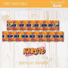 the birthday banner is made up of orange, blue and yellow letters that say happy birthday mario