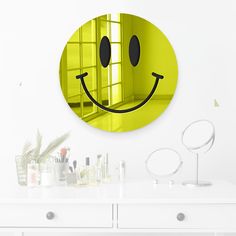 a mirror that has a smiley face on it