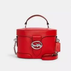 Refined Pebble Leather And Smooth Leather Inside Multifunction Pocket Snap Closure, Fabric Lining Top Handle With 2 1/2" Drop Detachable Strap With 23 1/4" Drop For Shoulder Or Crossbody Wear Bright Poppy Red 7 3/4" (L) X 5 1/4" (H) X 3 3/4" (W) Style No. 5503 ***Please Note For Some Items I Used Stock Photos Along With Actual Photos. Please Let Me Know If You Need Clarification On Which Ones Are Stock Photos.*** Georgie Shoulder Bag Coach, Barrel Bag, Poppy Red, Red Poppies, Pebbled Leather, Smooth Leather, Coach Bags, 4 H, Snap Closure