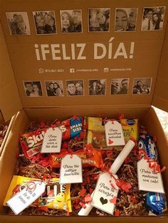 a box filled with lots of different types of candies