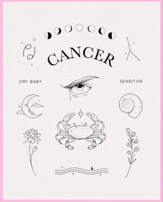 Cancerian Tattoo Designs, Cancerian Drawing, Minimalist Cancerian Tattoo, Simple Zodiac Tattoos, Zodiac Sign Tattoo