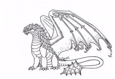 a black and white drawing of a dragon