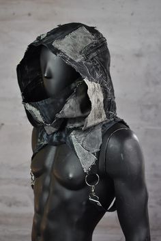 Post Apocalyptic Outfit Men, Cyberwear Fashion, Deconstructed Jacket, Denim Projects, Fashion Top Outfits, Fashion Mask, Event Outfit