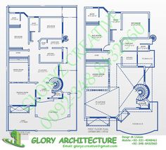 the floor plan for an apartment building with two floors and three stories, in blue