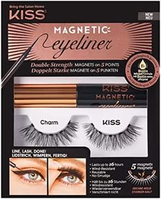 Amazon.com: KISS Magnetic Eyeliner & Lash Kit, Charm, 1 Pair of Synthetic False Eyelashes With 5 Double Strength Magnets and Smudge Proof, Biotin Infused Black Magnetic Eyeliner with Precision Tip Brush : Beauty & Personal Care Lash Kit, Lash Extension Kit, Eyelash Kit