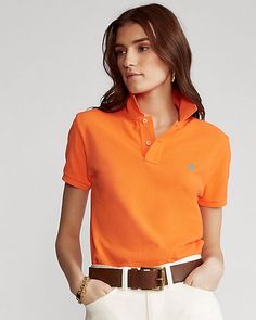 Polo Outfit Women's, Polo Outfits For Women, Polo Outfits, Orange Polo Shirt, Polo Shirt Outfits, Polo Outfit, Church Outfit, Polo Women, Golf Attire