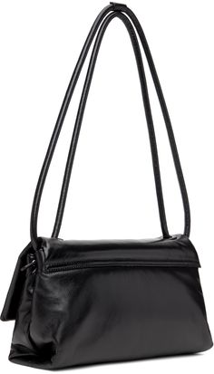 Padded polished leather shoulder bag in black. · Adjustable sliding shoulder and crossbody strap · Logo hardware at magnetic press-stud flap · Patch pocket at interior · Cotton herringbone lining · Logo-engraved silver-tone hardware · H6.5 x W9.5 x D3.5 Supplier color: Black Business Flap Bag With Palladium Hardware, Elegant Evening Flap Bag With Gunmetal Hardware, Modern Evening Flap Bag With Leather Lining, Leather Flap Bag With Gunmetal Hardware For Evening, Classic Evening Flap Bag With Gunmetal Hardware, Formal Satchel Shoulder Bag With Gunmetal Hardware, Modern Shoulder Bag With Gunmetal Hardware For Formal Occasions, Modern Shoulder Bag With Gunmetal Hardware For Formal Events, Modern Formal Shoulder Bag With Gunmetal Hardware