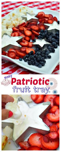 patriotic fruit tray with strawberries and blueberries