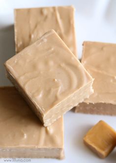 three pieces of peanut butter fudge on top of each other