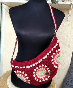 NEW SPRING/SUMMER CREATION Crochet Bum Bag, Granny Square Crossbody Bag, Funny Pack, Festival Shoulder Bag, Knitted Woman Accessory, Crochet Purse, Boho Bag, Phone Bag🌸🏵 These dark red large capacity handmade crochet bags designed with love and knitted with care. ✔️ SIZE: Width: 40 cm - 15.75 inches Height:18 cm - 7.09 inches Total Strap Lenght: 80 cm - 31.5 inches ✔️ DESIGN:  They are great for spring and summer, outdoor activities, beaches, festivals and shopping.  A stylish look in vintage Red Crochet Shoulder Bag For Everyday Use, Red Crochet Bag For Vacation, Red Crochet Vacation Bag, Daily Use Red Crochet Shoulder Bag, Red Crochet Shoulder Bag For Travel, Red Crochet Shoulder Bag For Vacation, Red Crochet Bohemian Shoulder Bag, Casual Red Crochet Bag With Adjustable Strap, Red Bohemian Crochet Shoulder Bag