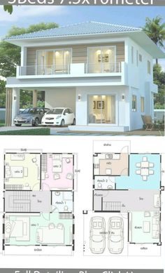 two story house plan with garage and living room