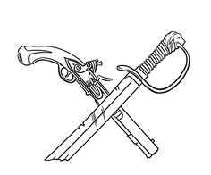 Crossed cutlass and flintlock pistol being used for a token representing Boarders attacking the Players' ship Cutlass Tattoo, Pirate Tattoo Drawing, Crossed Muskets Tattoo, Crossed Cannons Tattoo, Cool Pirate Tattoos, Pirate Cannon Tattoo, Pirate Cutlass Tattoo, Pirate Dagger Tattoo, Nautical Tattoo Sleeve