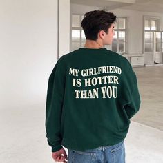 🔥 SAVE40: Use this code for a 40% discount when purchasing 3 or more items. Show off your sense of humor and love with our "My Girlfriend Is Hotter Than You" shirt. Perfect for Valentine's Day or any occasion when you want to let the world know just how lucky you are! This shirt is not just a fun and flirty statement piece; it's also a perfect gift for your boyfriend or girlfriend. Whether you're celebrating an anniversary, Halloween, or just looking for an aesthetic tee that expresses your feelings, this shirt is a must-have. I. ABOUT PRODUCT - Express your personality with our eye-catching patterns and meaningful words. Our products are comfortable, casual, and loose-fitting, making them perfect for everyday wear. - We use a unique water-based dyeing process to permanently embed the ima Boyfriend Sweatshirt Aesthetic, Boyfriend Girlfriend Shirts, Sweatshirt Aesthetic, Girlfriend Shirts, Sweatshirts Quotes, Lucky You, Gifts For Your Boyfriend, Boyfriend Shirt, Gift For Boyfriend