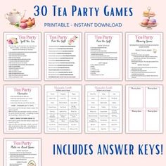 the 30 tea party games includes answer keys