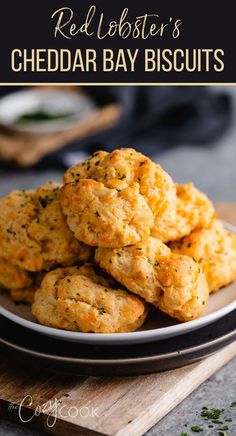 cheddar bay biscuits on a black and white plate