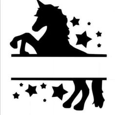 a black and white silhouette of a horse with stars