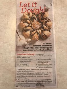 an advertisement for snowflake pull apart breads on the wall in front of a door