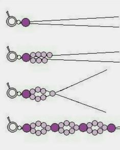 three different types of stringing are shown in purple and pink colors on white paper