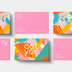 four business cards with different designs on them