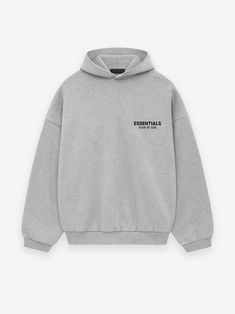 Fleece Hoodie in Light Heather Gray | Fear of God ESSENTIALS | Fear of God Essentials Fear Of God, Layered Hoodie, Fear Of God Essentials, 2024 Christmas, Back Details, L And Light, Fear Of God, Hat Shop, Knit Cuff