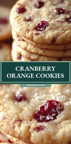 cranberry orange cookies stacked on top of each other with the title overlay