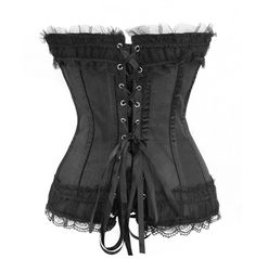 This gorgeous women's gothic satin lace up bowknot overbust corset plus size is made of high-quality spandex and polyester and perfect for creating a gothic look. get this corset now and get the perfect fit for your body. Gothic Lace Corset For Halloween, Halloween Lace Corset With Lace Trim, Halloween Underbust Lace Corset, Halloween Lace Underbust Corset, Fitted Halloween Corset Dress With Lace Trim, Fitted Lace Trim Corset Dress For Halloween, Gothic Overbust Corset Belt With Medium Bust Support, Gothic Lace Corset For Costume Party, Halloween Lace Fitted Corset Dress