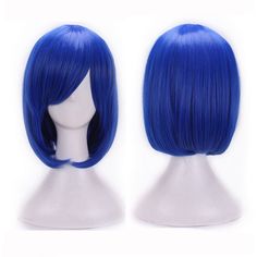 Blue Hair Bangs, Shave Hair, Hair Lights, Short Hair Blue, Dark Blue Hair, Bleach Blonde Hair, Hair Halloween, Anime Wigs, Wig Straight