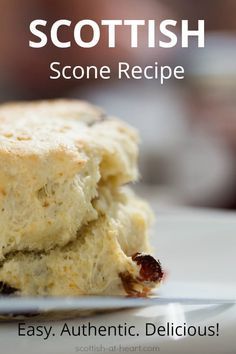 two biscuits stacked on top of each other with the words scottish scone recipe below