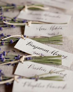 small tags with lavender flowers tied to them