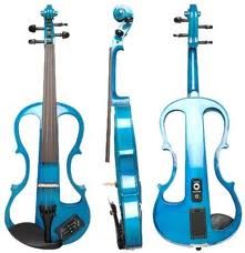 a blue violin with the name tardis violin on it's back and side