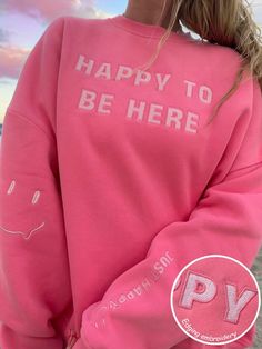 Women's Letter Printed Drop Shoulder Casual Sweatshirt For Daily Wear Hot Pink Casual  Long Sleeve Polyester Letter Pullovers Non-Stretch  Women Clothing, size features are:Bust: ,Length: ,Sleeve Length: Cloud Sweatshirt, Alabama Sweatshirt, Adrette Outfits, Luxury Paints, Happy To Be Here, Pink Crewneck, Cute Sweatshirts, Embroidered Hoodie, Embroidered Sweatshirts