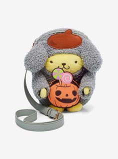 Add a spooky Sanrio touch to your look! Starring Pompompurin  this crossbody features a sherpa body with plush details. The posh pup clutches a trick-or-treat basket  brought to life with embroidered and applique touches  while an adjustable crossbody strap lets you go hands-free. Don't miss the zipper pull—fastened with a metal ghost and sweet treat!A BoxLunch Exclusive!PolyurethaneApprox. 7" W x 9" H x 3 12" DImported Pompompurin Halloween, Spooky Sanrio, Sanrio Pompompurin, Halloween Plush, Disney Dragon, Hello Kitty Characters, Star Wars Games, Hello Kitty Halloween, Woody Toy Story